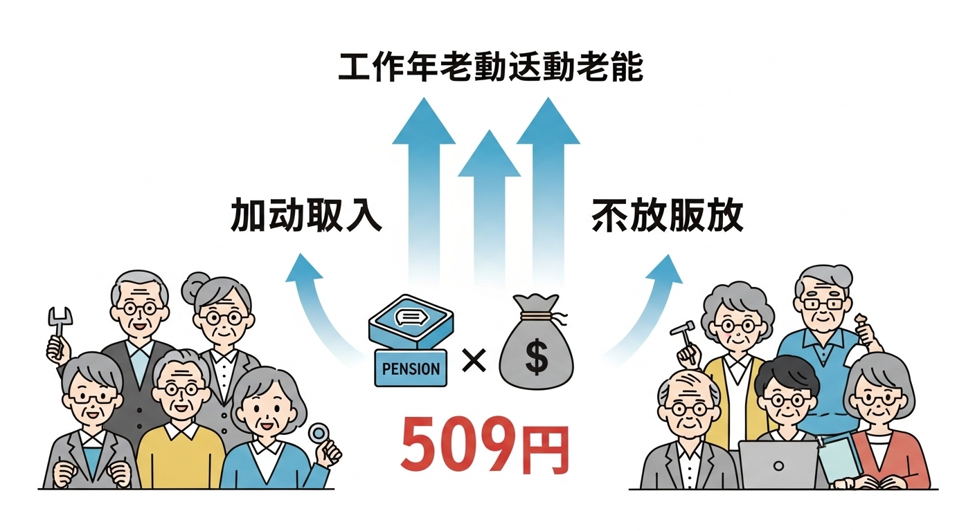 월 소득 509만원 기준 상향으로 연금을 더 받게 되는 일하는 어르신들의 혜택을 보여주는 인포그래픽