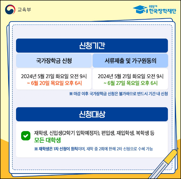 국가장학금 신청기간과 신청대상