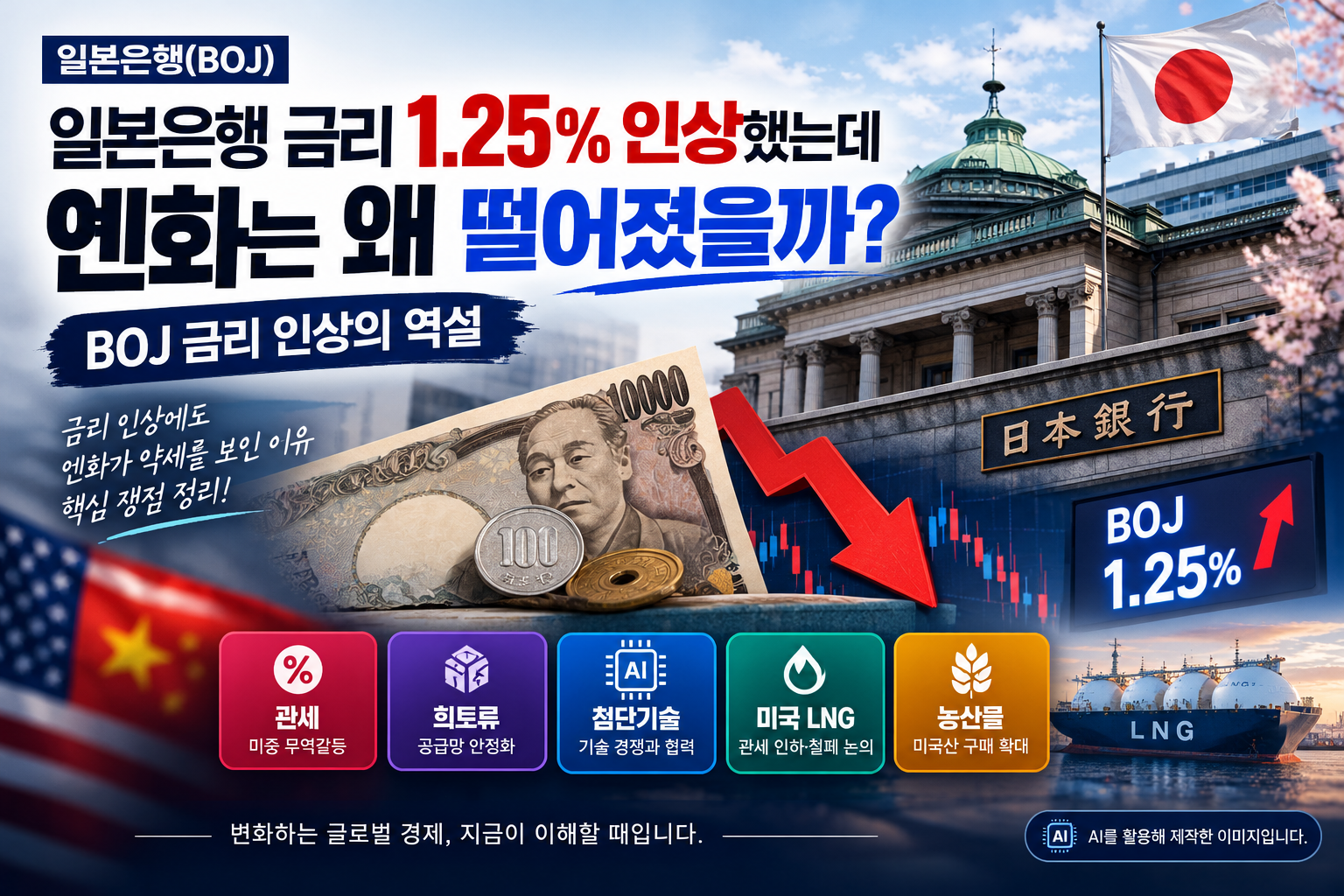 일본은행 BOJ 기준금리 1.25% 인상 후 엔화가 약세를 보인 이유와 엔 캐리 트레이드 영향