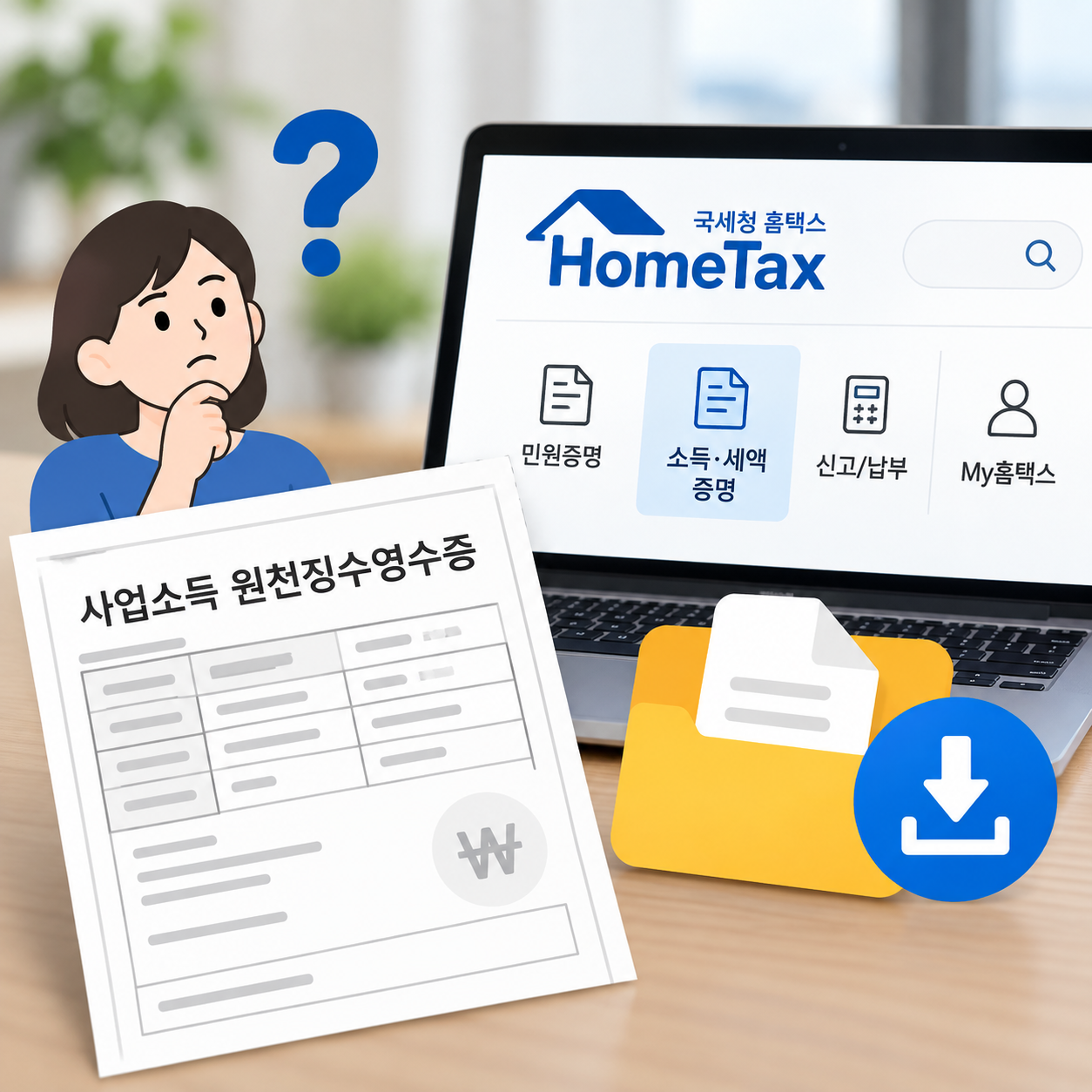 특수고용직 실업급여 사업소득 원천징수영수증 발급 방법|홈택스에서 안 보인다면?