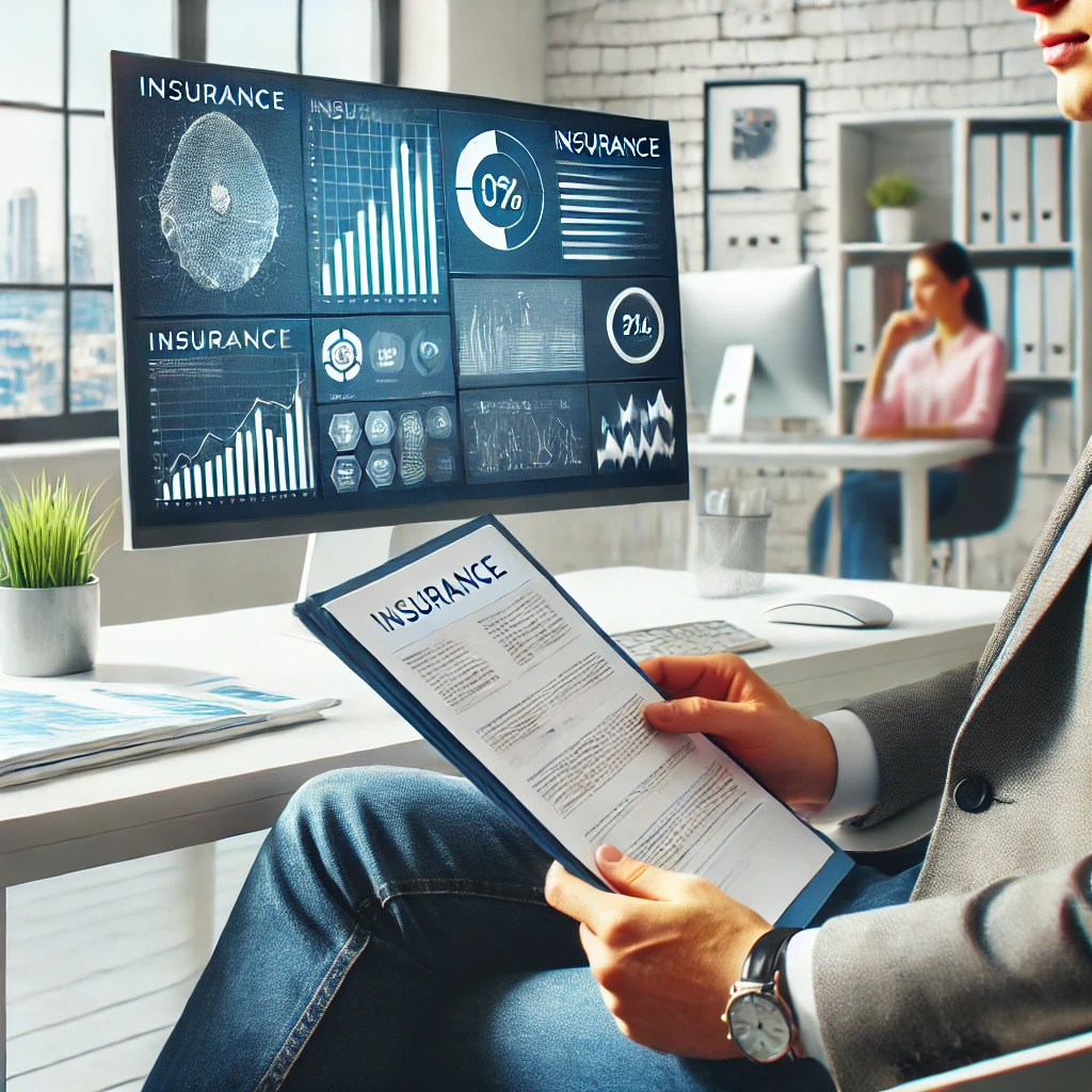 책상에서 서류와 노트북을 활용해 숨겨진 보험금과 관련된 작업을 하는 사람&amp;#44; 밝고 깔끔한 사무실 환경에서의 모습