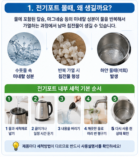 전기포트 물때, 왜 생길까? 내부 세척 기본순서