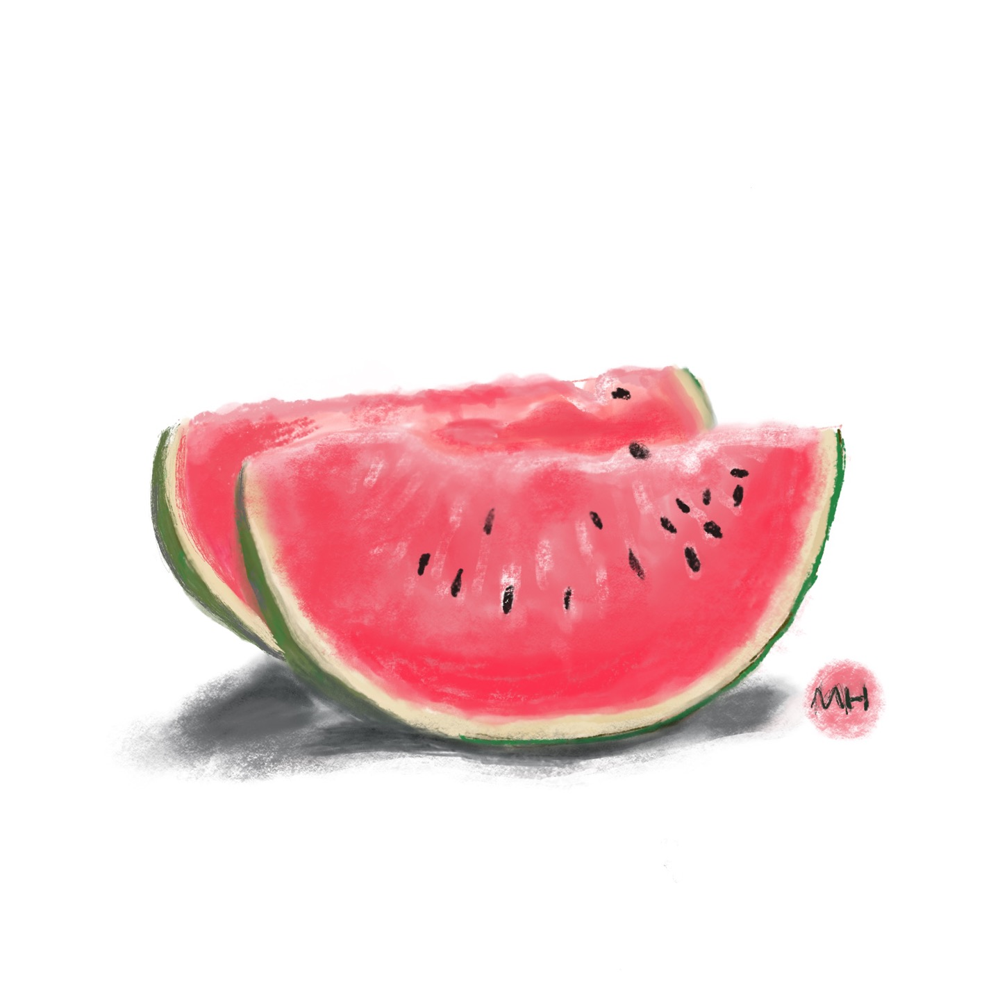 수박을 두쪽으로 자른 그림