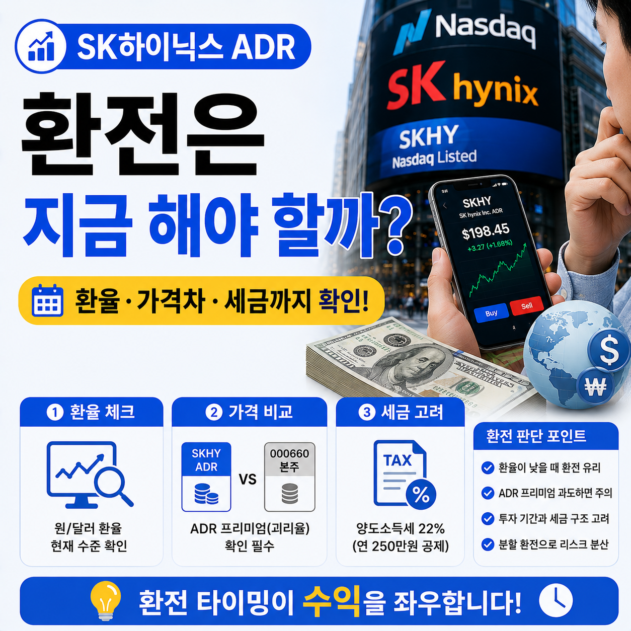 SK하이닉스 ADR 환전 시점을 고민하는 투자자 이미지