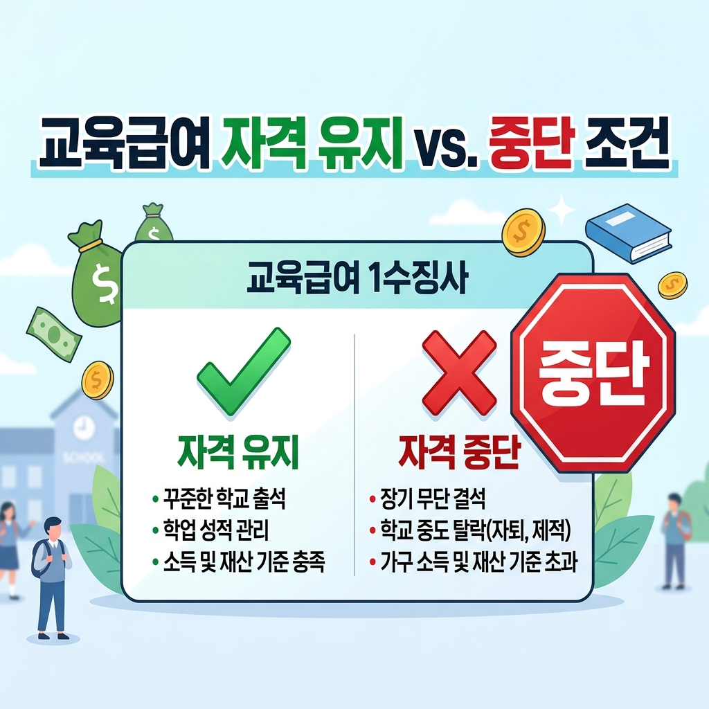 교육급여 수급 자격 유지 중단 조건 안내