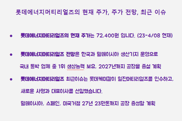 롯데머터리얼즈 최근 주가 이슈 요약