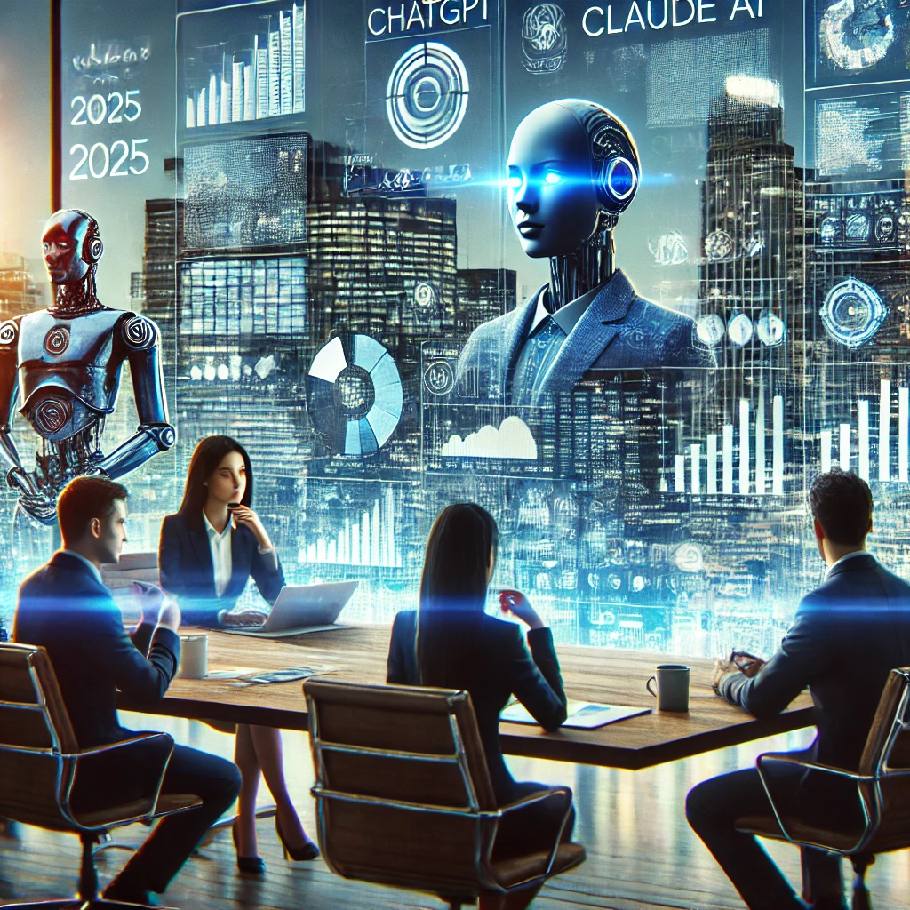 경영진이 AI 분석을 활용해 전략을 논의하는 비즈니스 회의