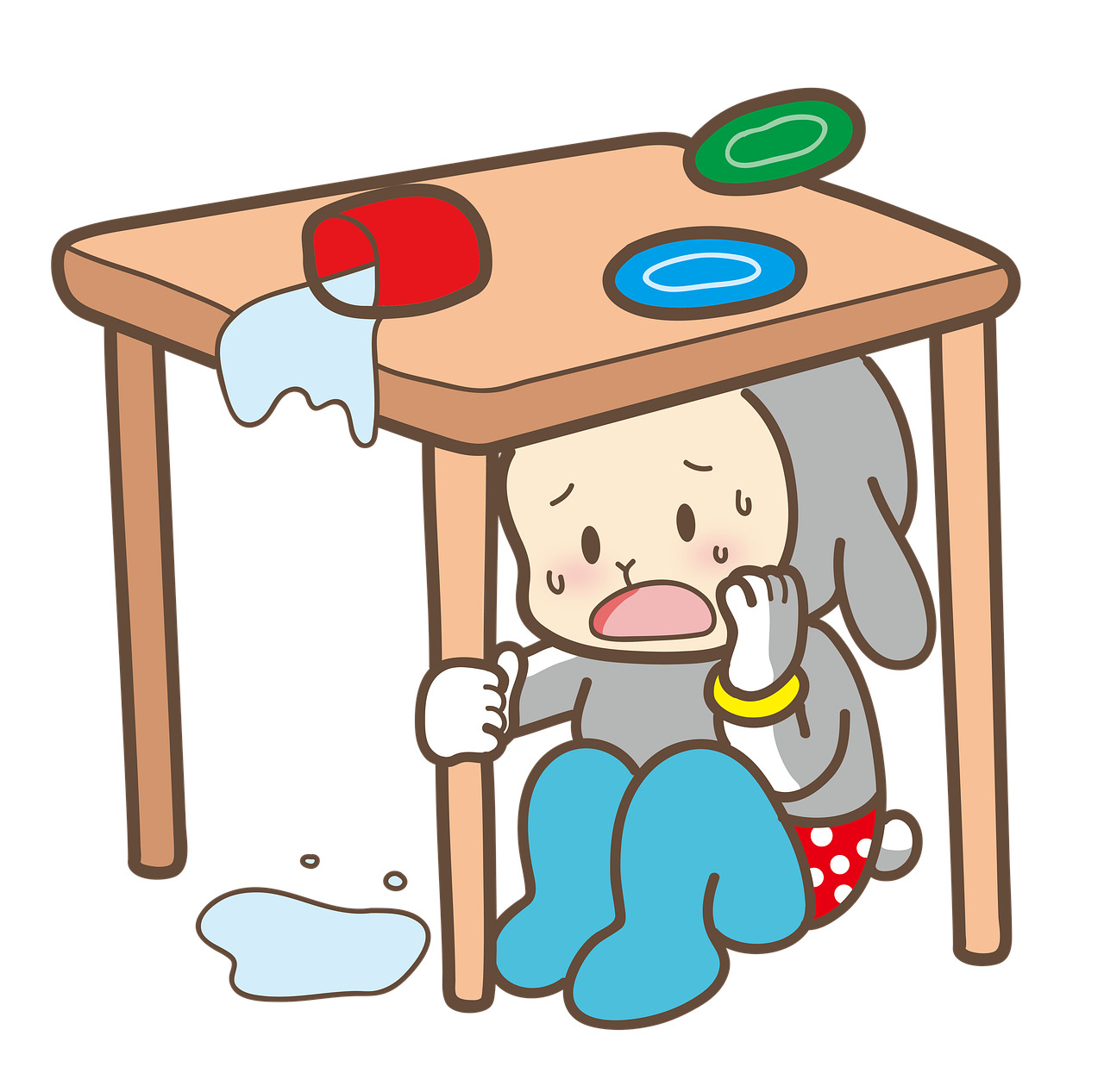 실내에 있을 때 탁자 아래로 들어가 머리 보호