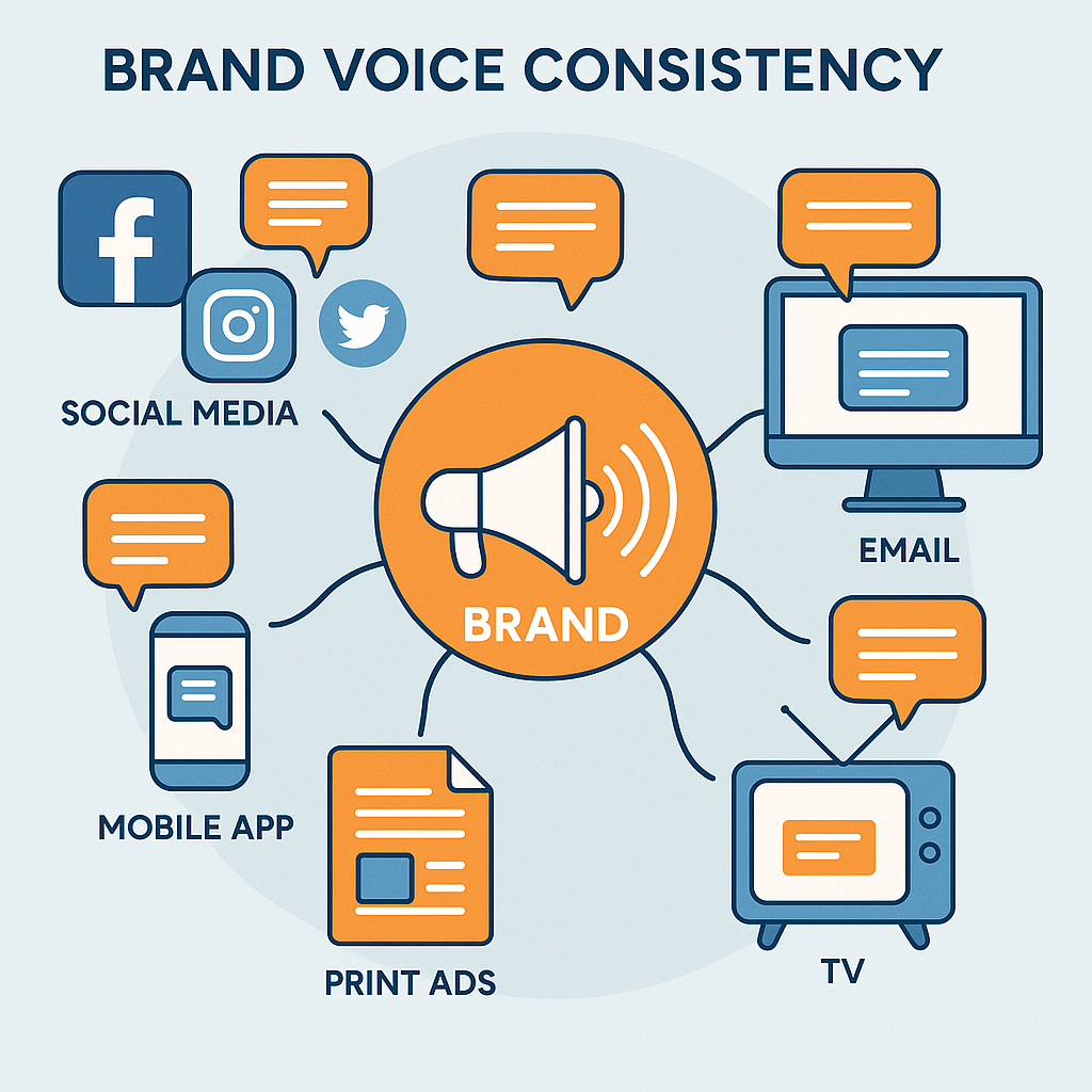 브랜드 보이스 일관성을 보여주는 멀티채널 마케팅 예시