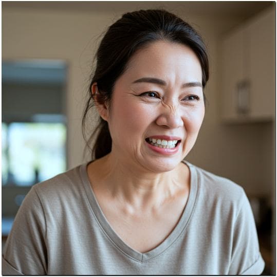 복부 가스로 트림을 자주하는 중년 여성