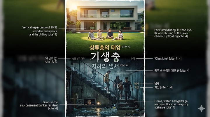 자본주의의 수직적 계급 구조를 완벽하게 시각화한 억수같이 쏟아지는 폭우 속 하강의 계단 씬