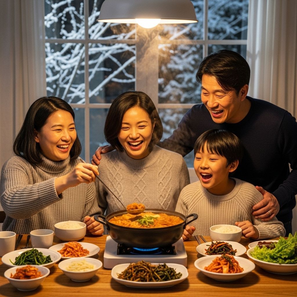 크리스마스 선물, 식탁에 모여 있는 가족