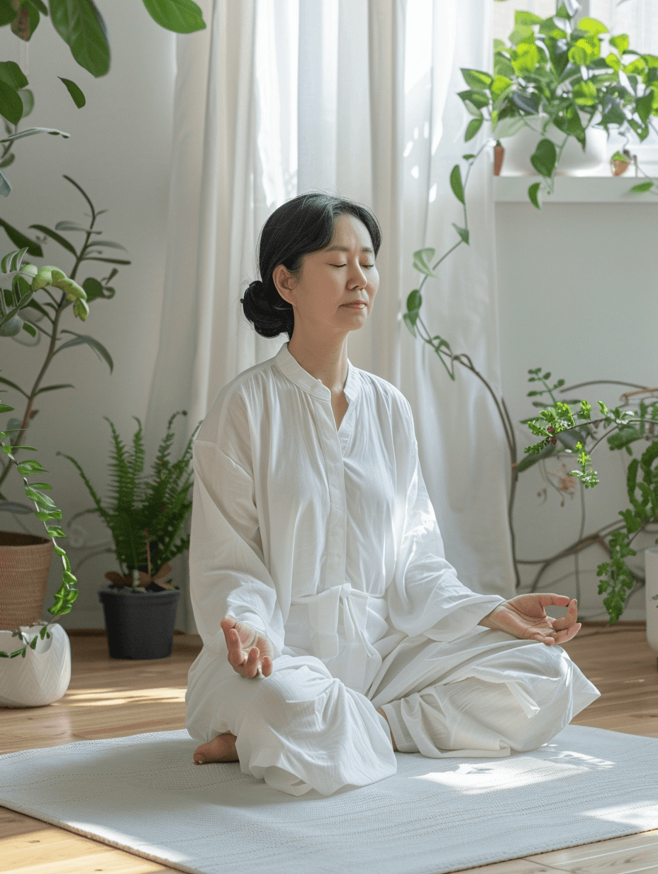 갱년기-더위를-위해-명상을-하는-여성