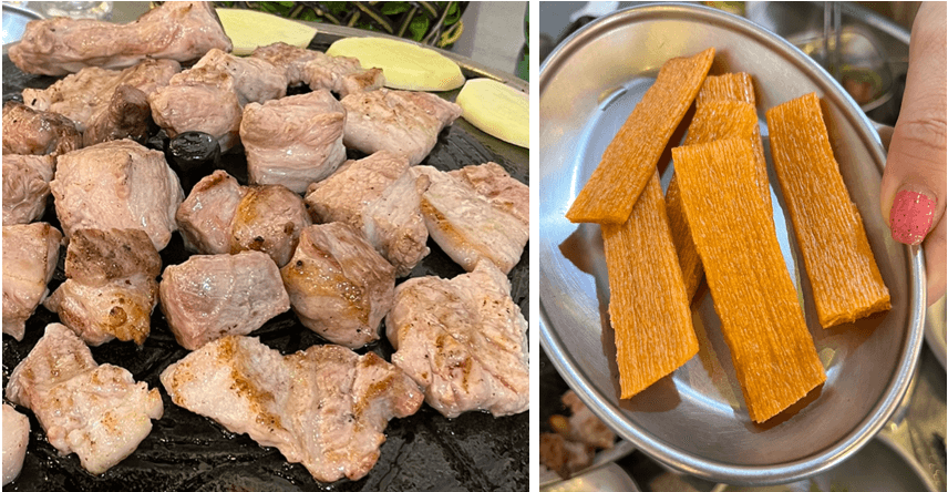 두툼하고-육즙많은-흑돼지-및-서비스-쫀드기