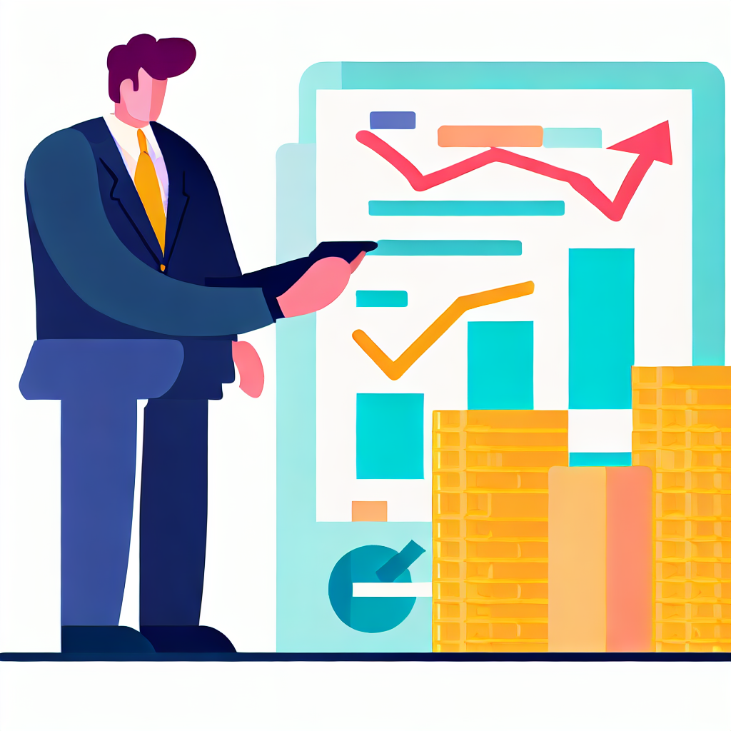 Flat vector style illustration of a businessman evaluating a company's financial situation.