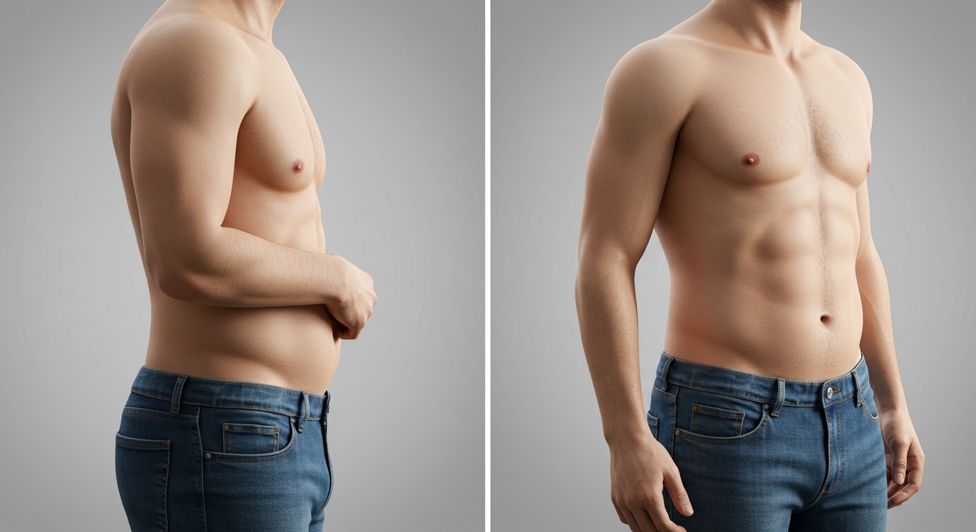 스트레스와 복부 비만의 관계를 보여주는 이미지: 스트레스 상황과 복부에 쌓이는 지방 시각화