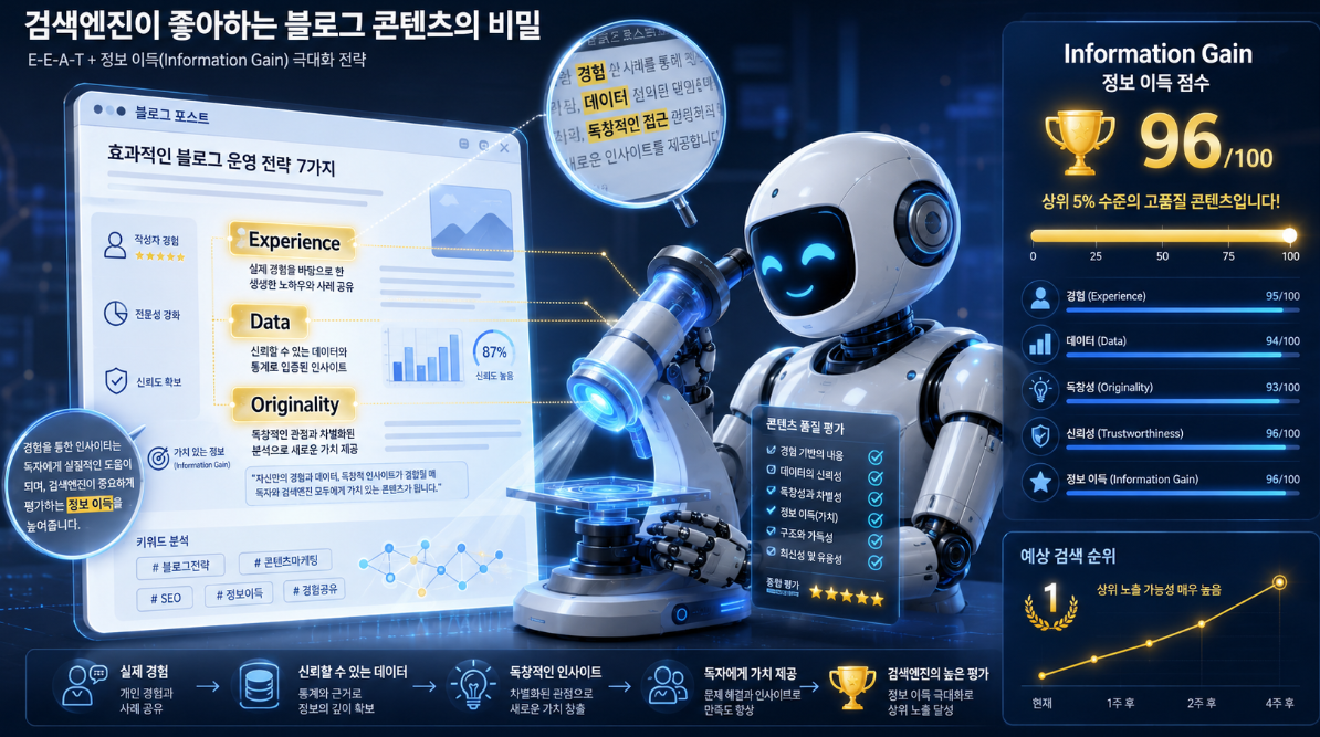 구글 알고리즘의 정보 이득 및 E-E-A-T 기반 콘텐츠 분석도