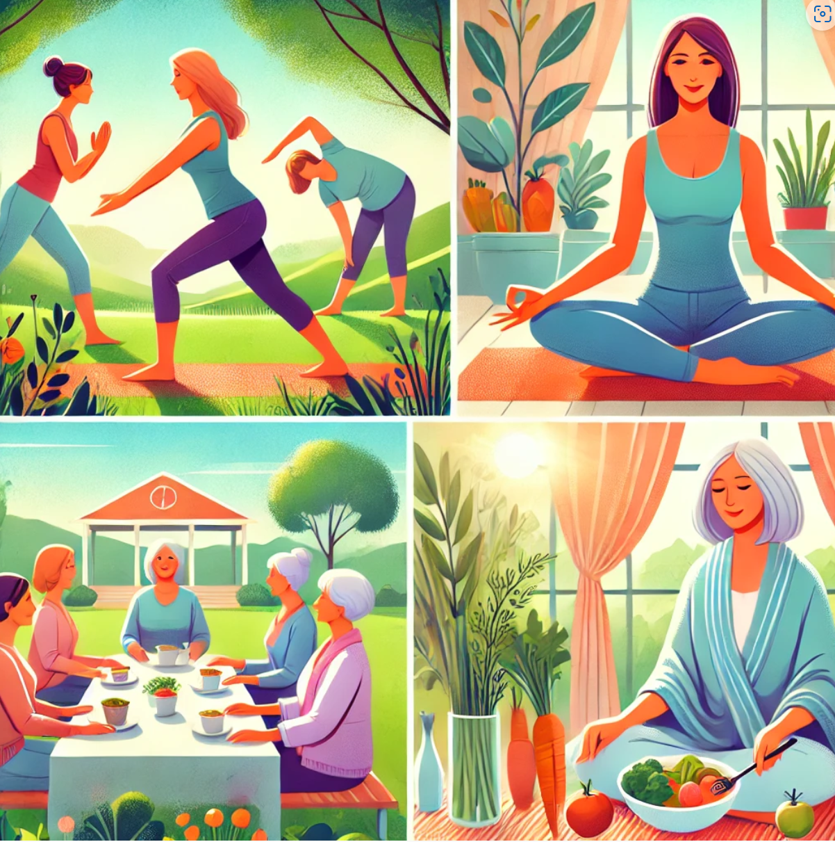 . 긍정적인 마음 습관 루틴 요가 운동 즐거운 함께 하기 식사