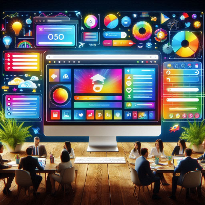 화면에는 교육 또는 학습 관련 UI(모자 아이콘, 그래프, 검색창 등)가 표시됨.