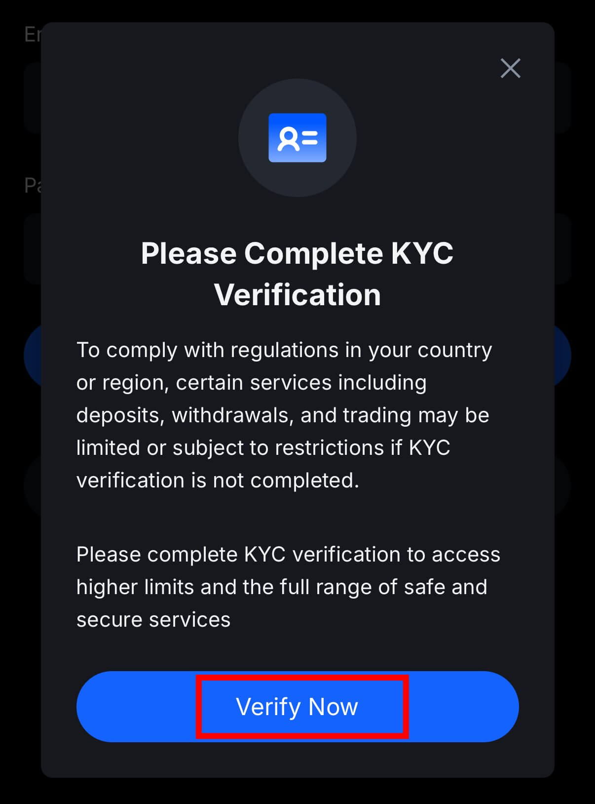 KYC 인증 버튼 클릭