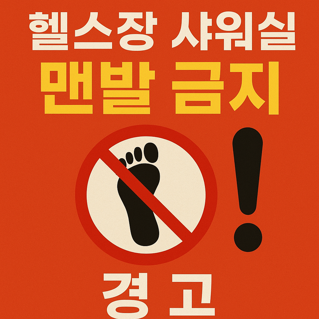 “헬스장 공용 샤워실에서 맨발 사용 시 발생할 수 있는 세균·바이러스 감염 위험을 경고하는 건강 안전 썸네일 이미지”