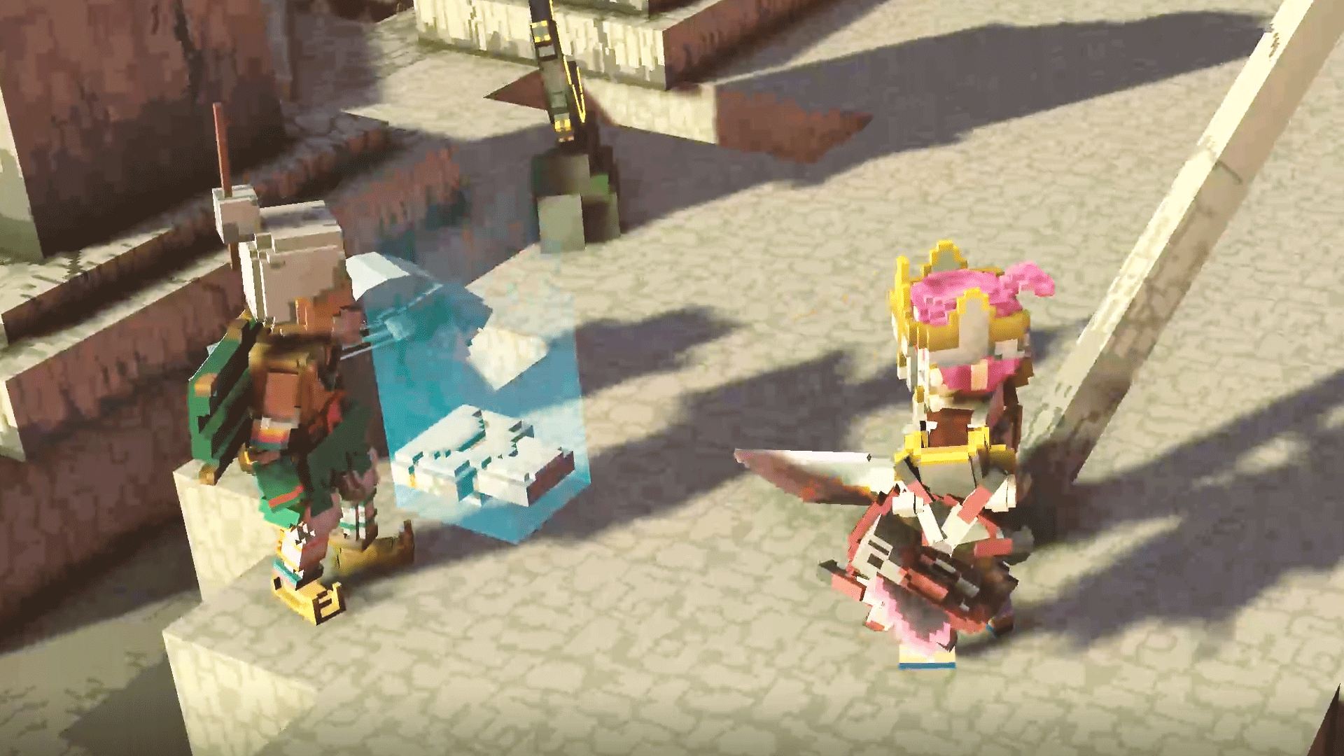 노인으로부터 방패를 받고 있다.