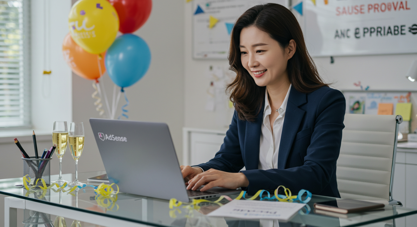 애드센스 승인 이메일을 받고 기뻐하는 블로거의 모습