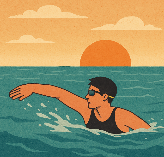 수영 코치에게 자세를 배우며 안정되게 수영하는 꿈