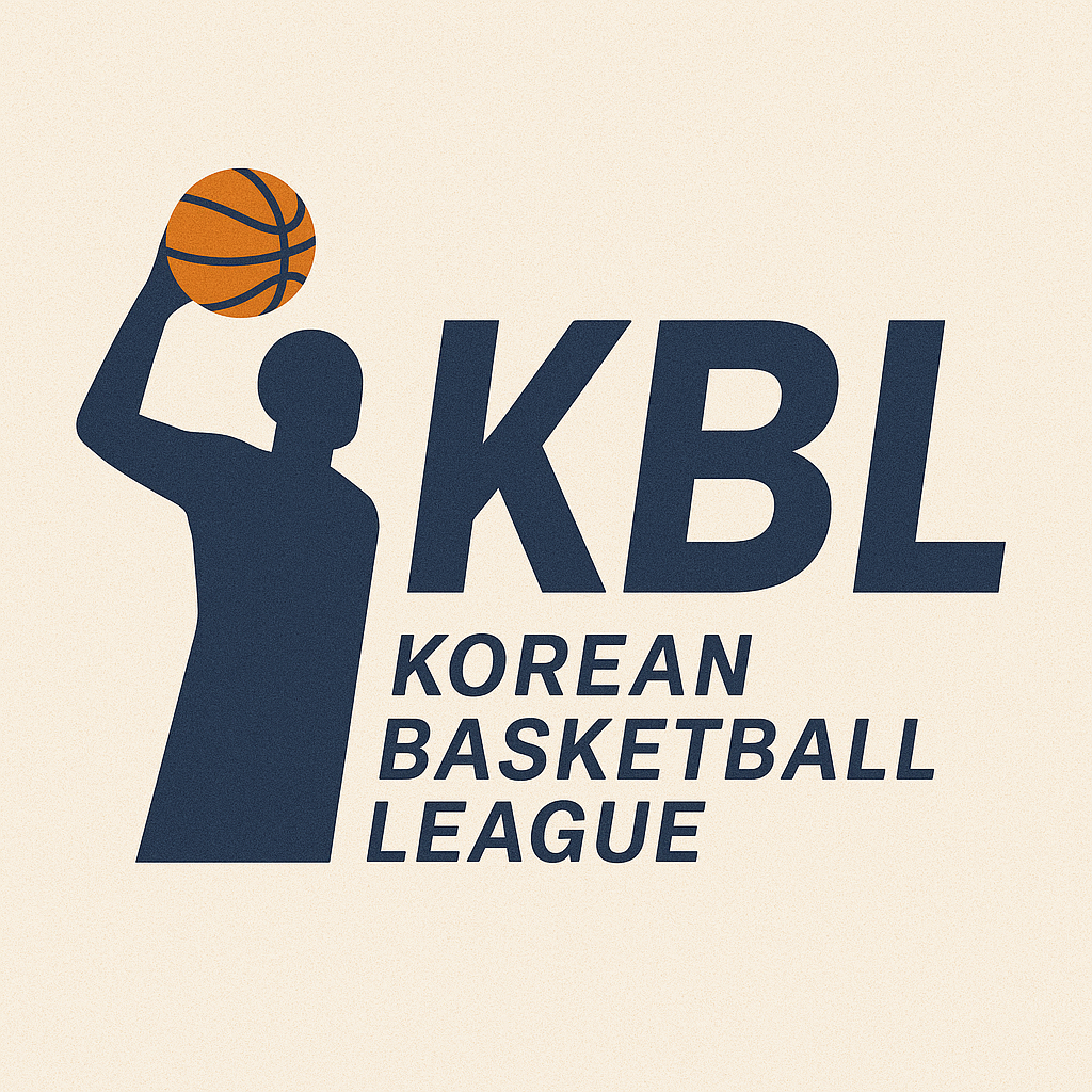 KBL 한국프로농구 리그 로고 – 농구 선수 실루엣과 오렌지 농구공, KBL 영문 텍스트 포함 디자인