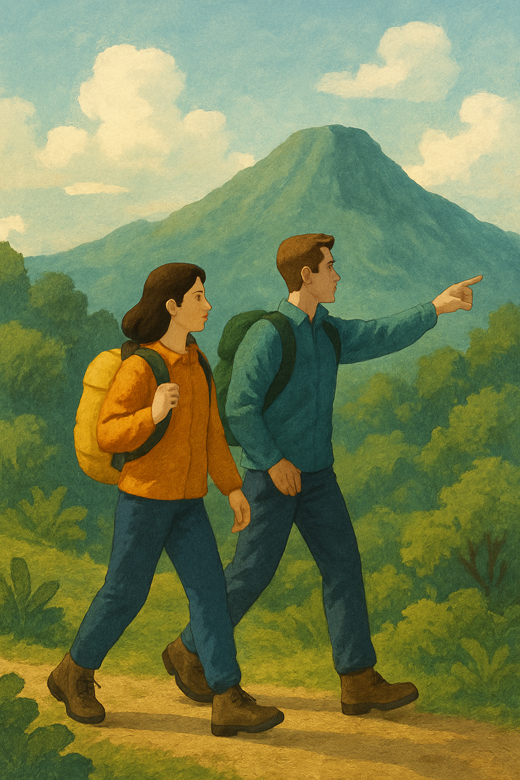 쾌적한 환경에서 걷는 관광객