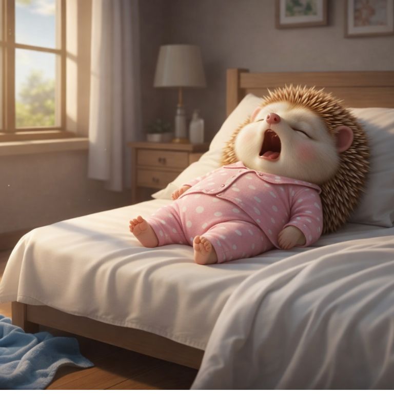 입을 벌리고 자고 있는 도치씨 딸의 모습