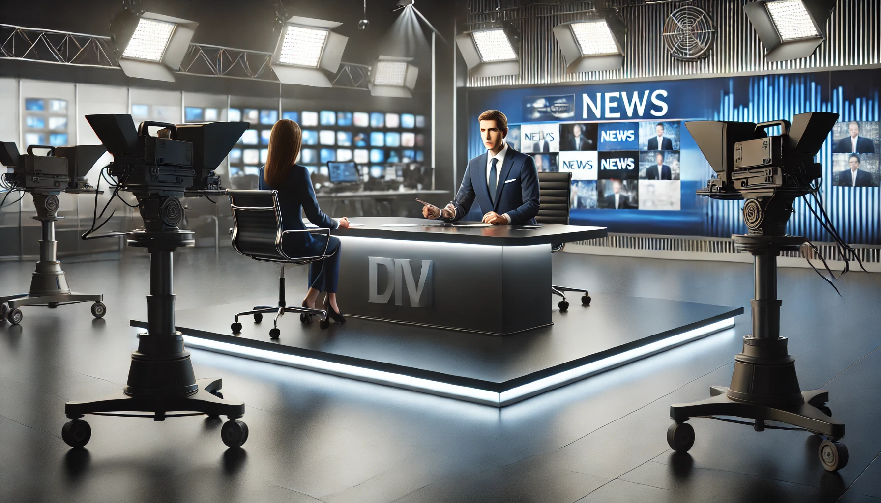 뉴스 스튜디오에서 뉴스경험하는 이미지