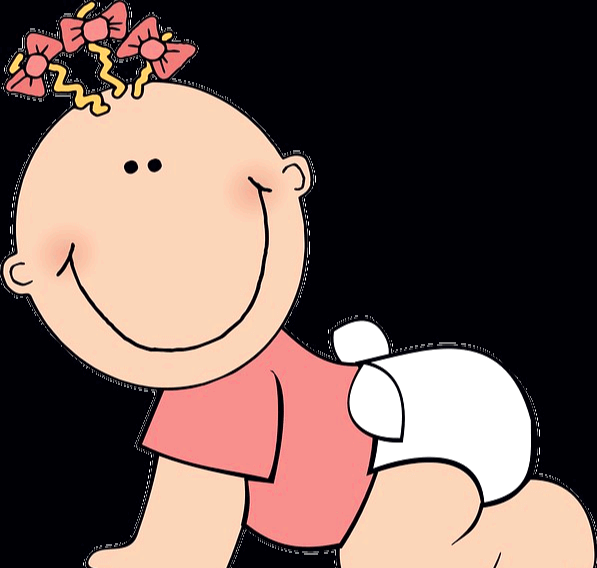 여자 아기가 분홍샛 셔츠와 기저귀를 찬 채 엎드려있고 화면을 바라보며 방긋 웃고 있는 그림이다.