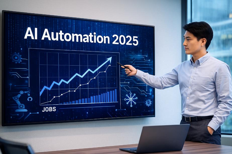 AI 시대 일자리 변화 대시보드를 바라보는 직장인 모습