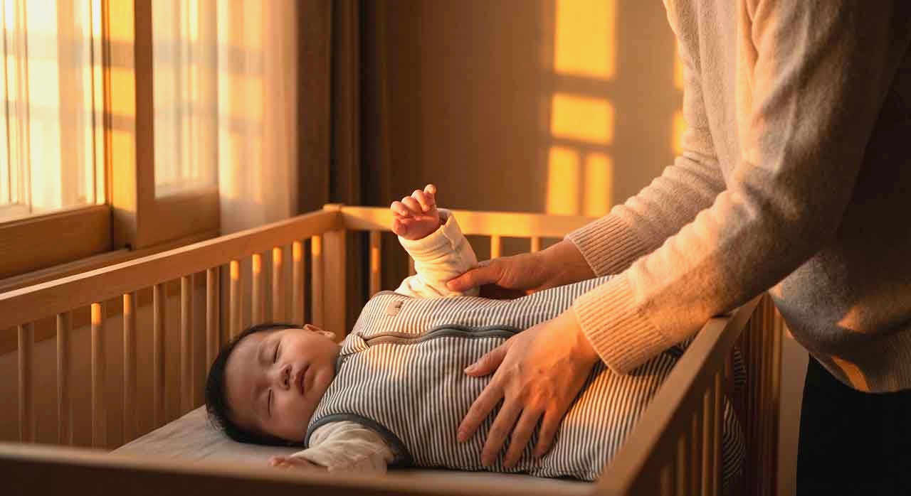 부모 침대 옆에 아기 침대를 두고 잠든 아기를 살피는 장면이다. [ⓒ이달의건강]