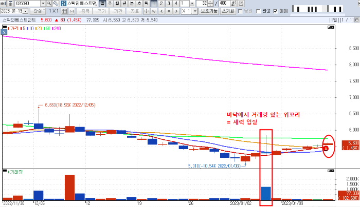1월 13일 스틱인베스트먼트 일봉 차트