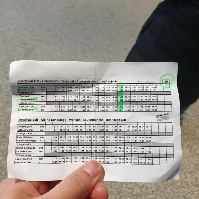 인터라켄 동역에서 융프라우요흐 까지 가는 시간표