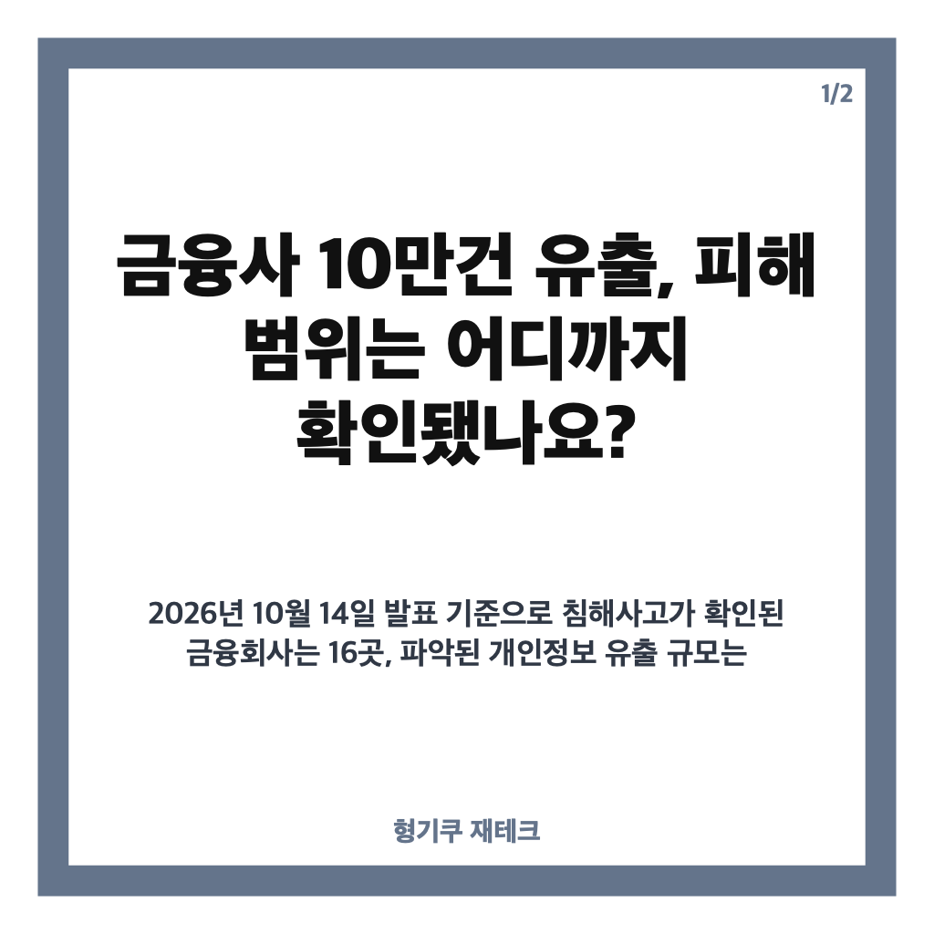 금융사 10만건 유출, 침해사고 16곳&middot;유출 정보와 피해 범위 정리 카드뉴스 1