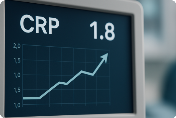 의료 모니터 화면에 CRP수치가 1.5 에서 1.8로 상승한 그래프 모습