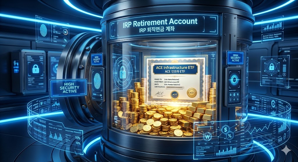 차곡차곡 쌓인 금화 위로 'IRP'와 'ACE'가 적힌 든든한 금고 이미지