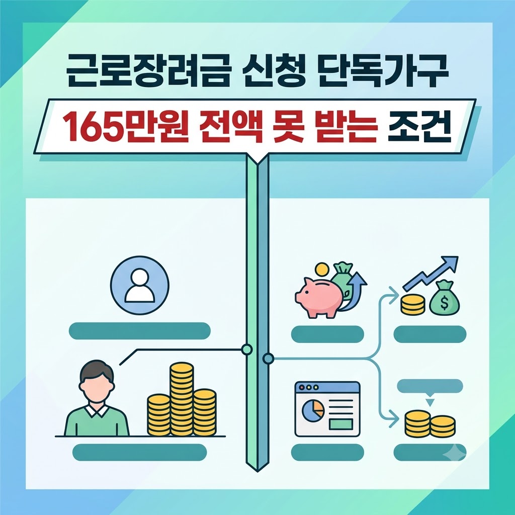 근로장려금 신청 단독가구 대상 165만원 전액 미지급 조건 안내 인포그래픽