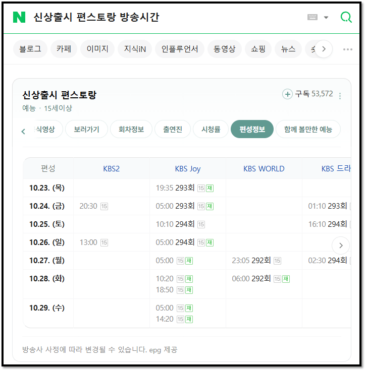 신상출시 편스토랑 방송시간 편성표 시청률