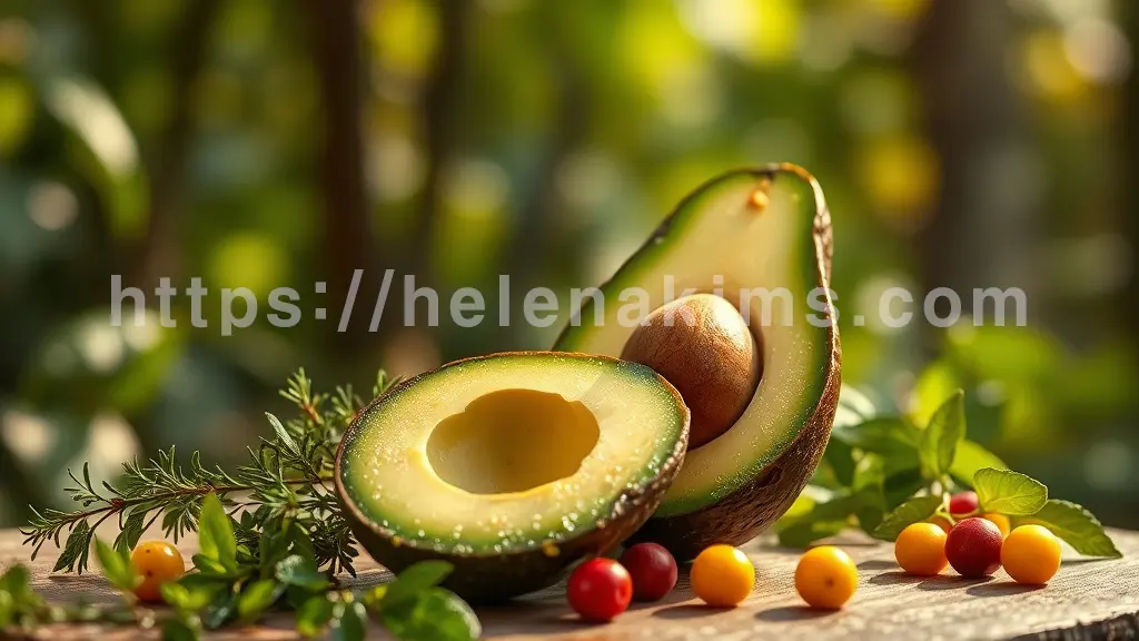 숲 속의 버터"로 불리며 건강식의 아이콘으로 떠오른 아보카도! 심혈관 건강을 지키는 착한 지방부터, 면역력과 피부 건강을 돕는 비타민과 미네랄, 그리고 장 건강을 책임지는 풍부한 식이섬유까지, 아보카도 속에 숨겨진 놀라운 영양학적 가치의 이미지.