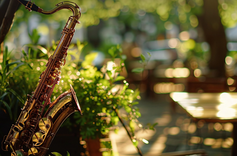 자연을 배경과 어울리는 색소폰 사진
