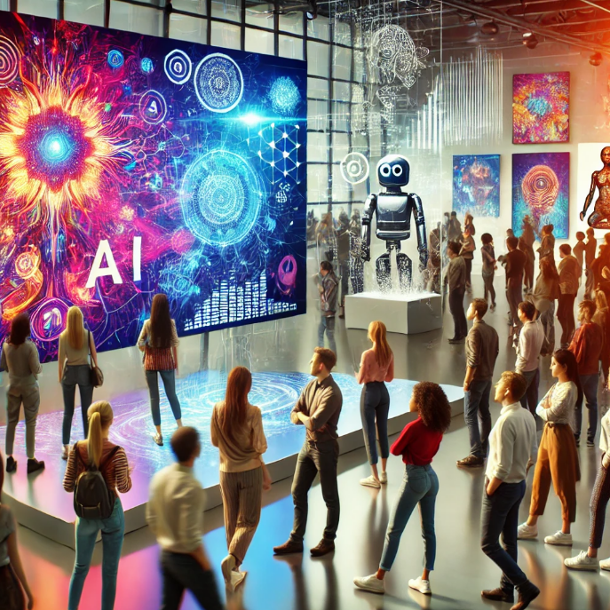 디지털 아트에 주목하여 경매에 참여하는 현대인들의 모습입니다.