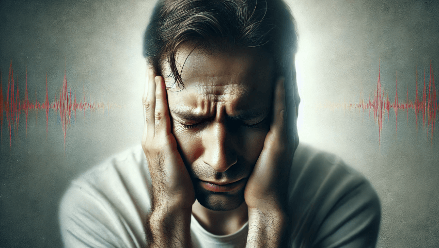 이명(귀울림)으로 고통스러워하는 남성