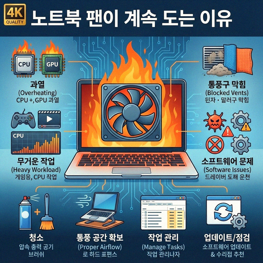 노트북 팬 소리가 멈추질 않아요 왜 그럴까요