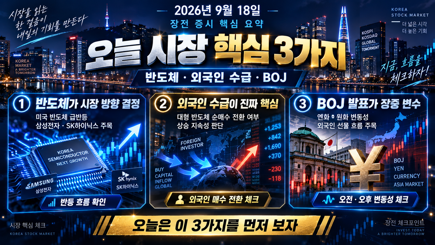 2026년 9월 18일 반도체 외국인 수급 BOJ를 정리한 오늘 증시 핵심 3가지