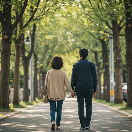 행복하게 걷는 부부 이미지