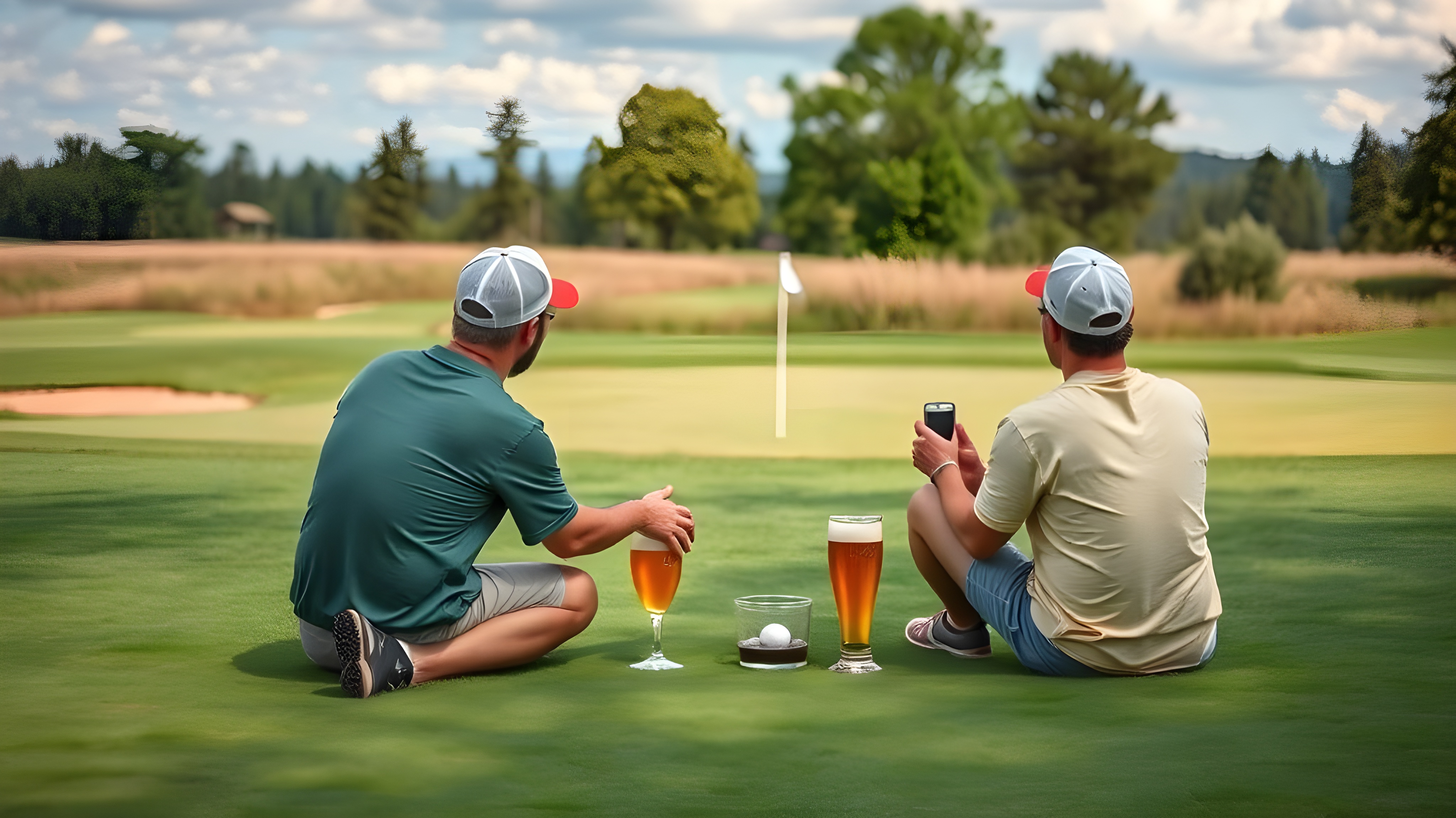 골프장에서 휴식을하는 이미지